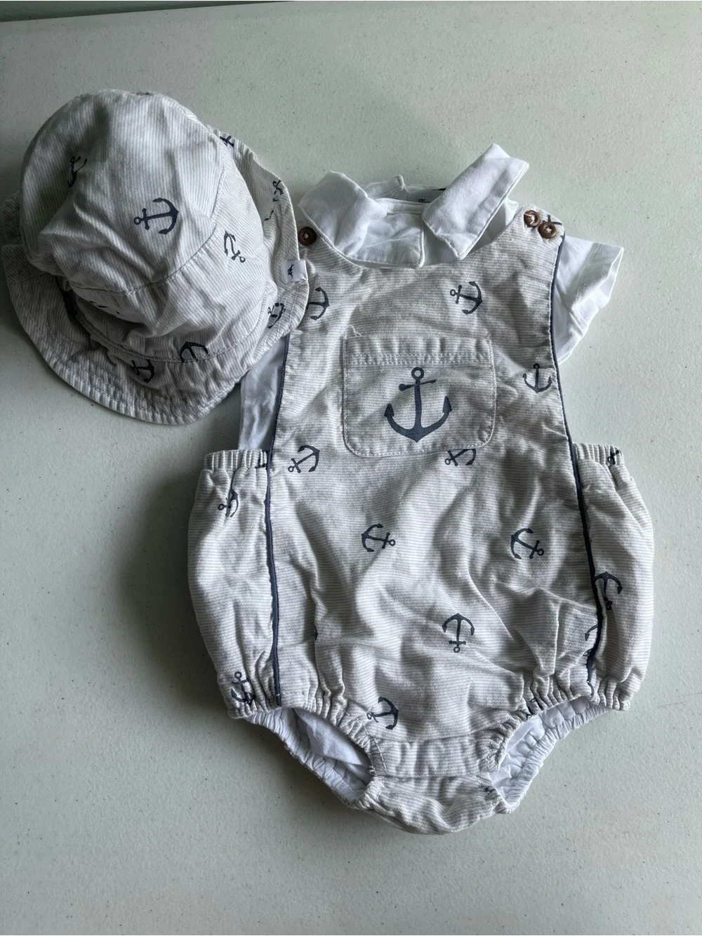 Tommy Bahama Baby Boy 3-6M Anchor Romper Bodysuit Hat 3 Piece Set